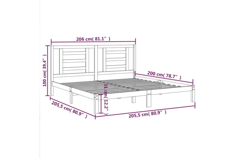 beBasic sengeramme 200x200 cm massivt fyrretræ grå - GrÃ¥ - Sengeramme & sengestel