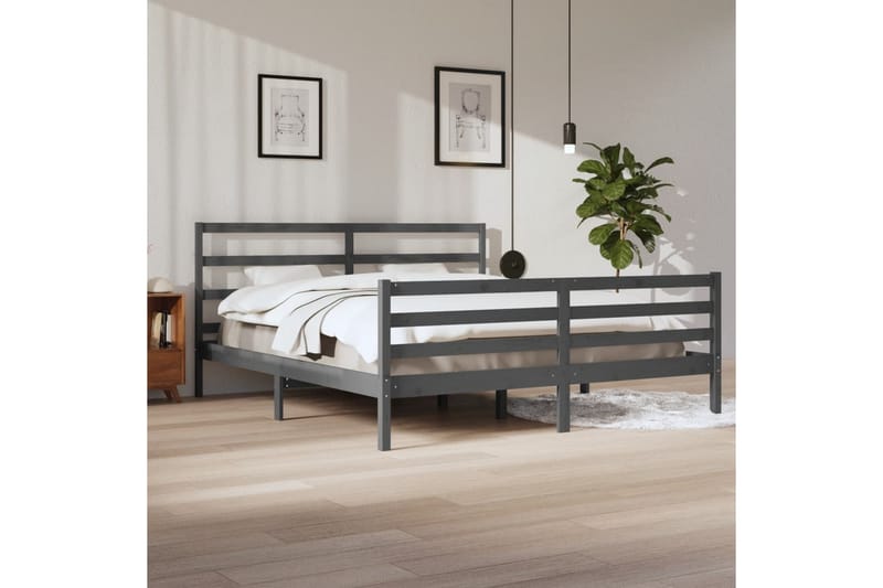 beBasic sengeramme 200x200 cm massivt fyrretræ grå - GrÃ¥ - Møbler - Senge - Sengeramme & sengestel