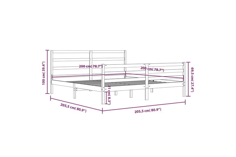 beBasic sengeramme 200x200 cm massivt fyrretræ grå - GrÃ¥ - Sengeramme & sengestel