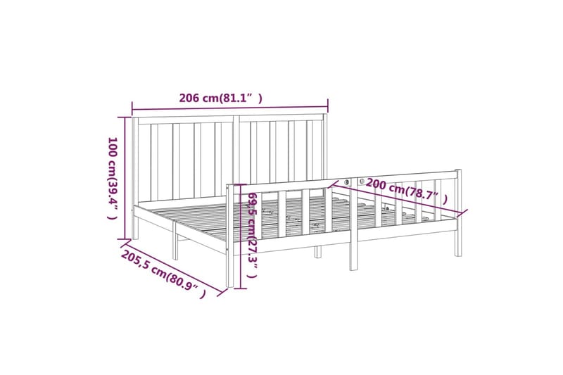 beBasic sengeramme 200x200 cm massivt fyrretræ grå - GrÃ¥ - Sengeramme & sengestel