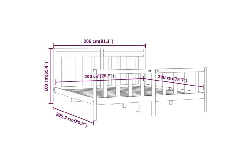 beBasic sengeramme 200x200 cm massivt fyrretræ grå - GrÃ¥ - Sengeramme & sengestel