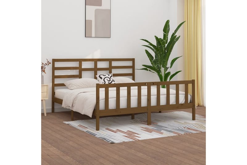 beBasic sengeramme 200x200 cm massivt fyrretræ gyldenbrun - Brun - Møbler - Senge - Sengeramme & sengestel