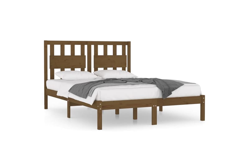 beBasic sengeramme 200x200 cm massivt fyrretræ gyldenbrun - Brun - Møbler - Senge - Sengeramme & sengestel
