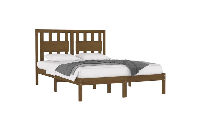 beBasic sengeramme 200x200 cm massivt fyrretræ gyldenbrun - Brun - Møbler - Senge - Sengeramme & sengestel