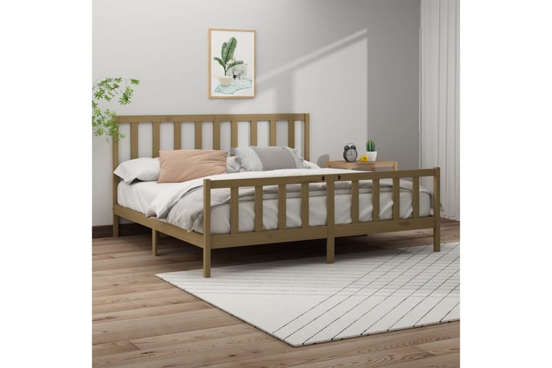 beBasic sengeramme 200x200 cm massivt fyrretræ gyldenbrun - Brun - Møbler - Senge - Sengeramme & sengestel
