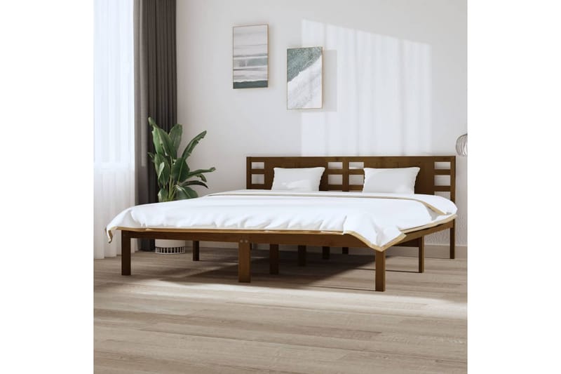 beBasic sengeramme 200x200 cm massivt fyrretræ gyldenbrun - Brun - Sengeramme & sengestel