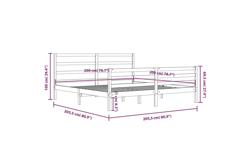 beBasic sengeramme 200x200 cm massivt fyrretræ gyldenbrun - Brun - Møbler - Senge - Sengeramme & sengestel