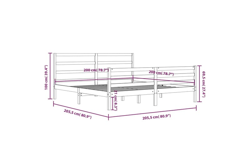 beBasic sengeramme 200x200 cm massivt fyrretræ gyldenbrun - Brun - Sengeramme & sengestel