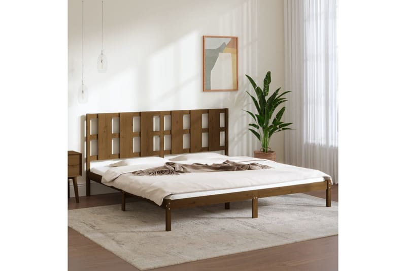 beBasic sengeramme 200x200 cm massivt fyrretræ gyldenbrun - Brun - Møbler - Senge - Sengeramme & sengestel