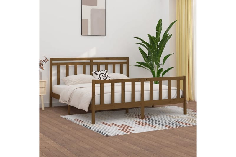 beBasic sengeramme 200x200 cm massivt fyrretræ gyldenbrun - Brun - Møbler - Senge - Sengeramme & sengestel