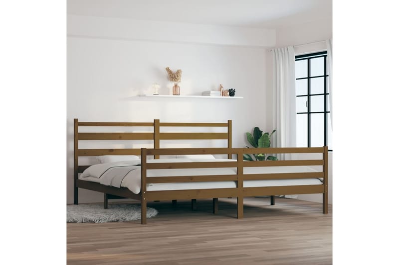 beBasic sengeramme 200x200 cm massivt fyrretræ gyldenbrun - Brun - Møbler - Senge - Sengeramme & sengestel