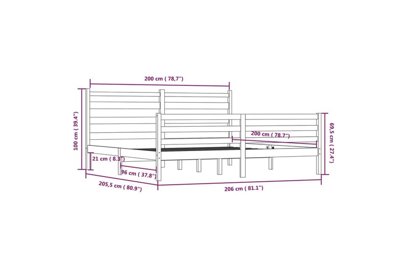 beBasic sengeramme 200x200 cm massivt fyrretræ gyldenbrun - Brun - Sengeramme & sengestel