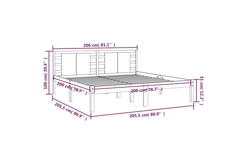beBasic sengeramme 200x200 cm massivt fyrretræ hvid - Hvid - Møbler - Senge - Sengeramme & sengestel