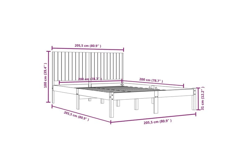 beBasic sengeramme 200x200 cm massivt fyrretræ hvid - Hvid - Sengeramme & sengestel