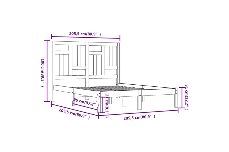 beBasic sengeramme 200x200 cm massivt fyrretræ hvid - Hvid - Møbler - Senge - Sengeramme & sengestel
