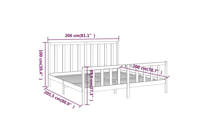 beBasic sengeramme 200x200 cm massivt fyrretræ hvid - Hvid - Møbler - Senge - Sengeramme & sengestel