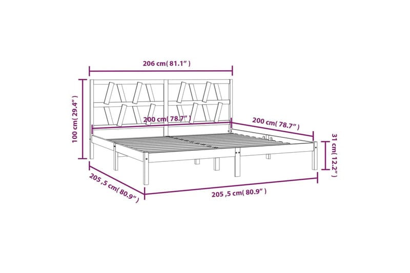 beBasic sengeramme 200x200 cm massivt fyrretræ hvid - Hvid - Møbler - Senge - Sengeramme & sengestel