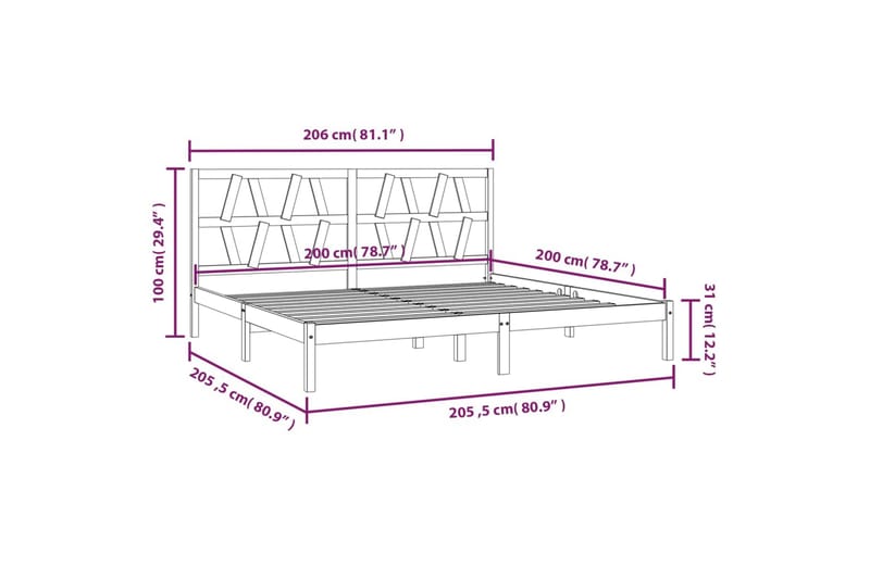 beBasic sengeramme 200x200 cm massivt fyrretræ hvid - Hvid - Sengeramme & sengestel