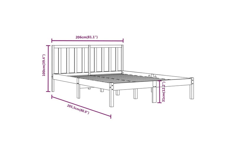 beBasic sengeramme 200x200 cm massivt fyrretræ hvid - Hvid - Sengeramme & sengestel