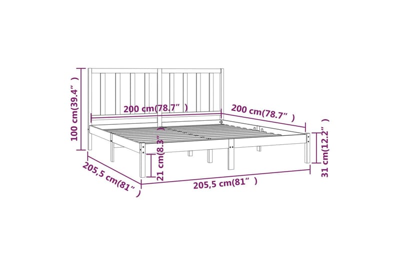 beBasic sengeramme 200x200 cm massivt fyrretræ hvid - Hvid - Møbler - Senge - Sengeramme & sengestel