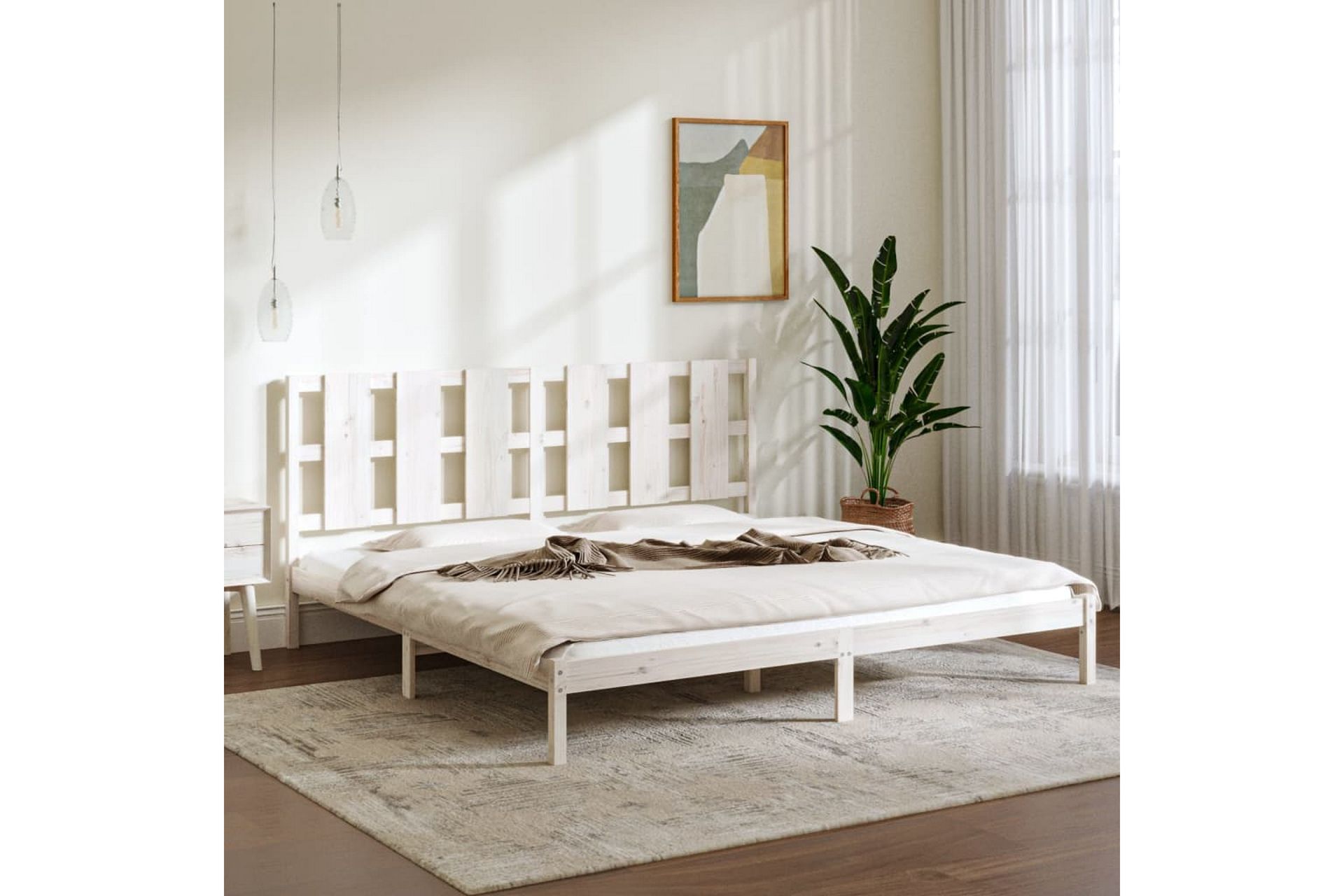 beBasic sengeramme 200x200 cm massivt fyrretræ hvid - Hvid - Møbler - Senge - Sengeramme & sengestel