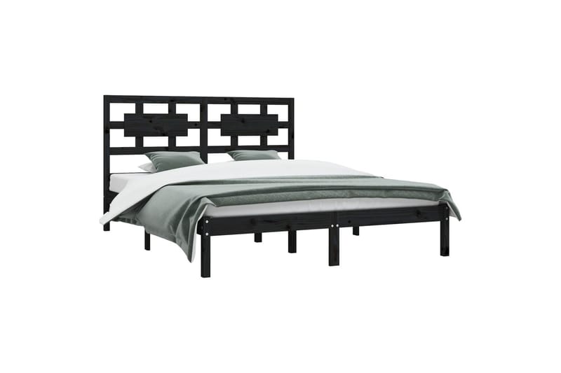 beBasic sengeramme 200x200 cm massivt fyrretræ sort - Sort - Møbler - Senge - Sengeramme & sengestel