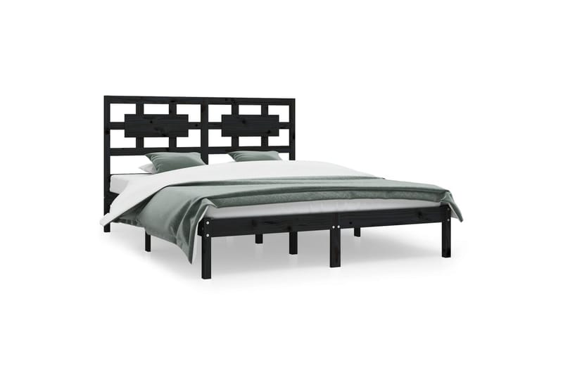 beBasic sengeramme 200x200 cm massivt fyrretræ sort - Sort - Møbler - Senge - Sengeramme & sengestel