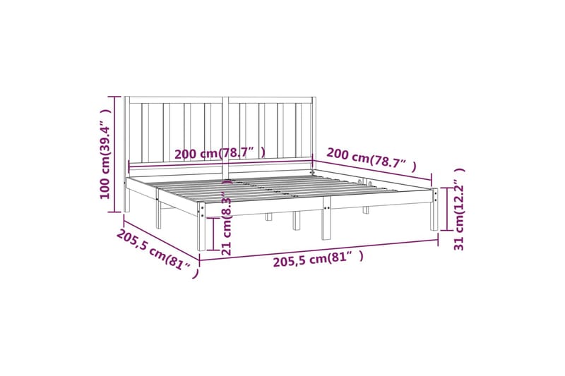 beBasic sengeramme 200x200 cm massivt fyrretræ sort - Sort - Sengeramme & sengestel