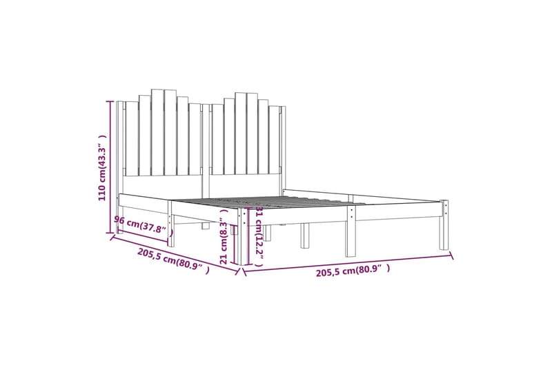 beBasic sengeramme 200x200 cm massivt fyrretræ sort - Sort - Sengeramme & sengestel