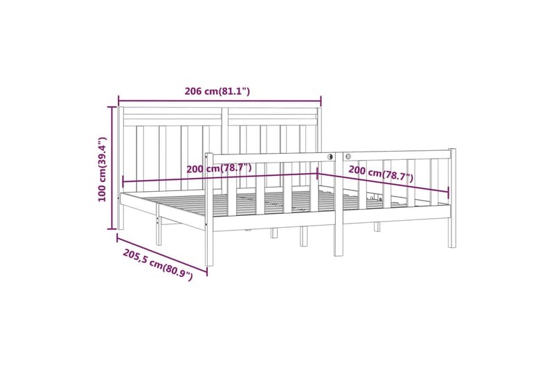 beBasic sengeramme 200x200 cm massivt fyrretræ sort - Sort - Sengeramme & sengestel