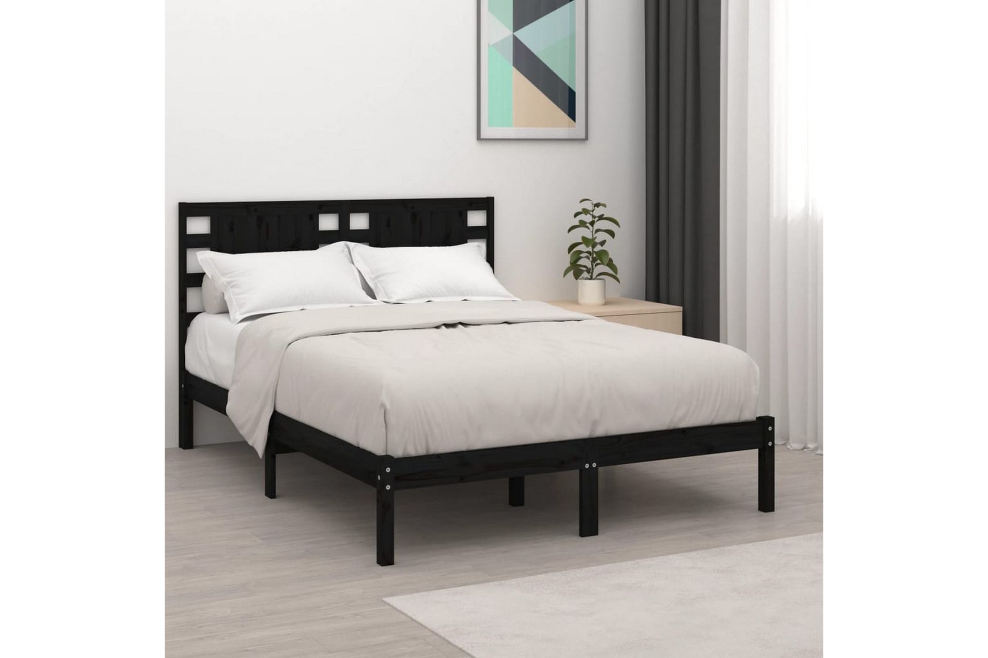 beBasic sengeramme 200x200 cm massivt fyrretræ sort - Sort - Møbler - Senge - Sengeramme & sengestel