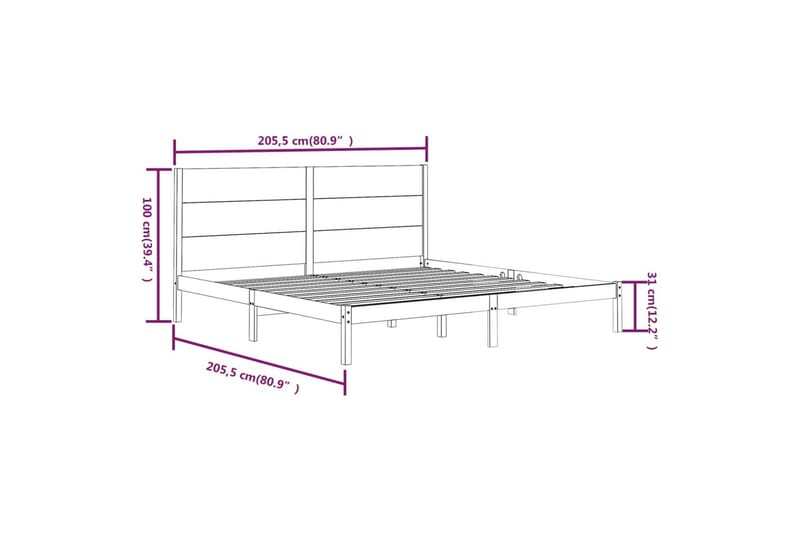 beBasic sengeramme 200x200 cm massivt fyrretræ sort - Sort - Sengeramme & sengestel