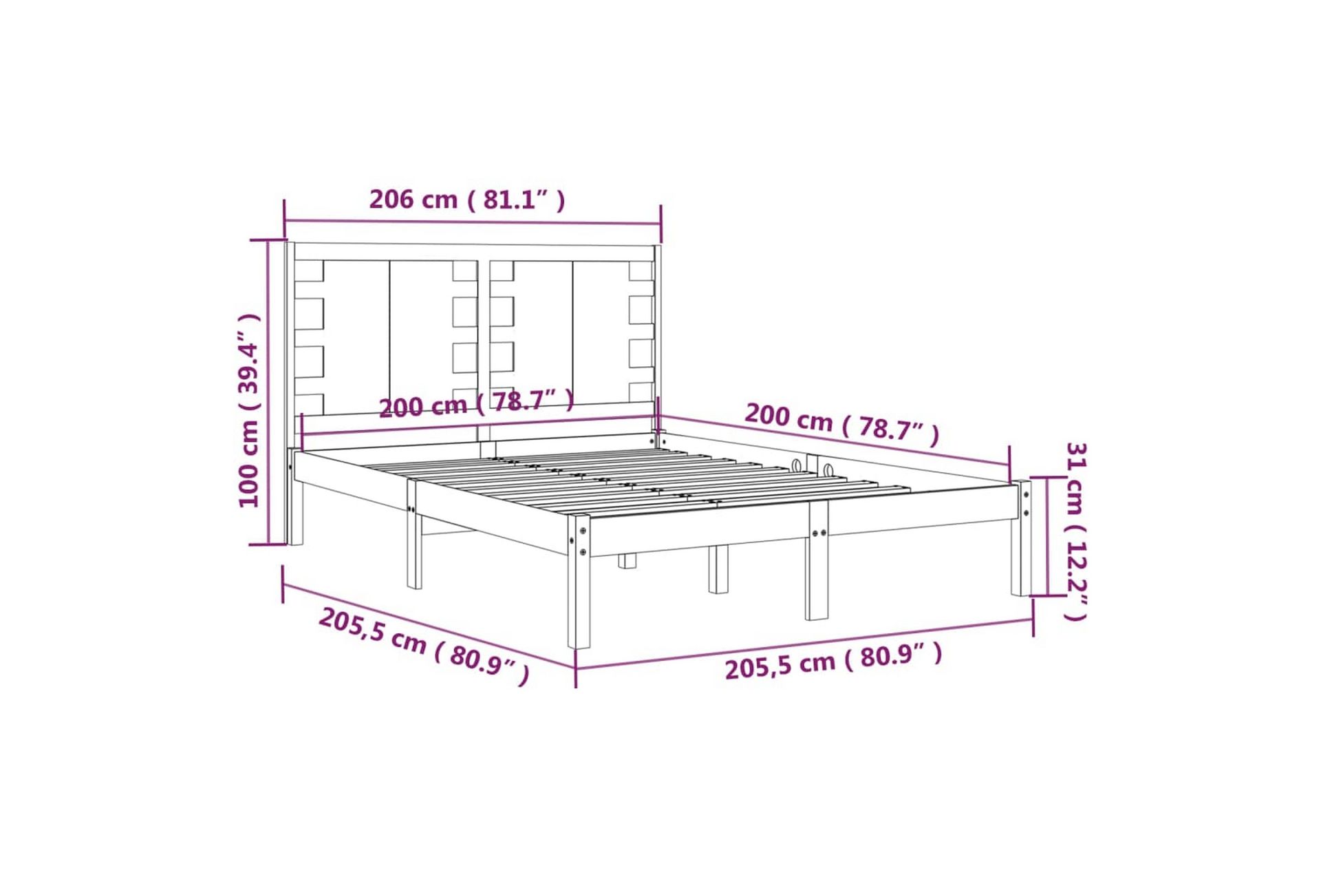 beBasic sengeramme 200x200 cm massivt fyrretræ sort - Sort - Møbler - Senge - Sengeramme & sengestel