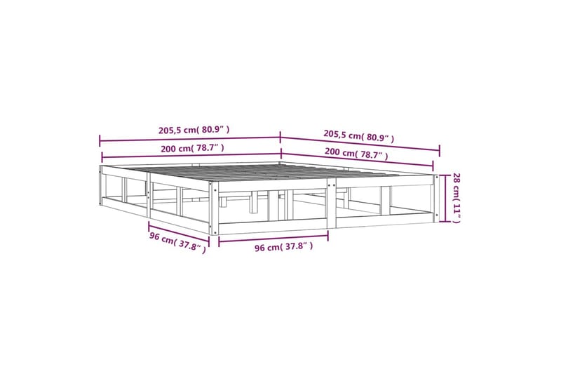 beBasic sengeramme 200x200 cm massivt træ - Brun - Sengeramme & sengestel