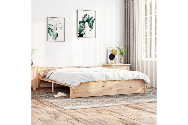 beBasic sengeramme 200x200 cm massivt træ - Brun - Møbler - Senge - Sengeramme & sengestel