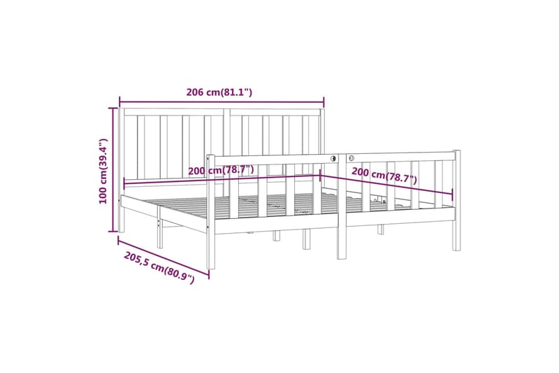 beBasic sengeramme 200x200 cm massivt træ - Brun - Møbler - Senge - Sengeramme & sengestel