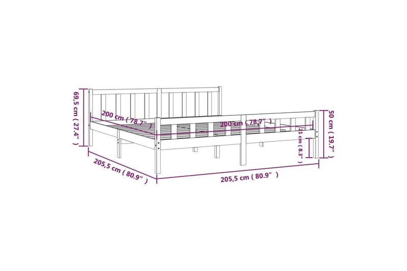 beBasic sengeramme 200x200 cm massivt træ grå - GrÃ¥ - Møbler - Senge - Sengeramme & sengestel