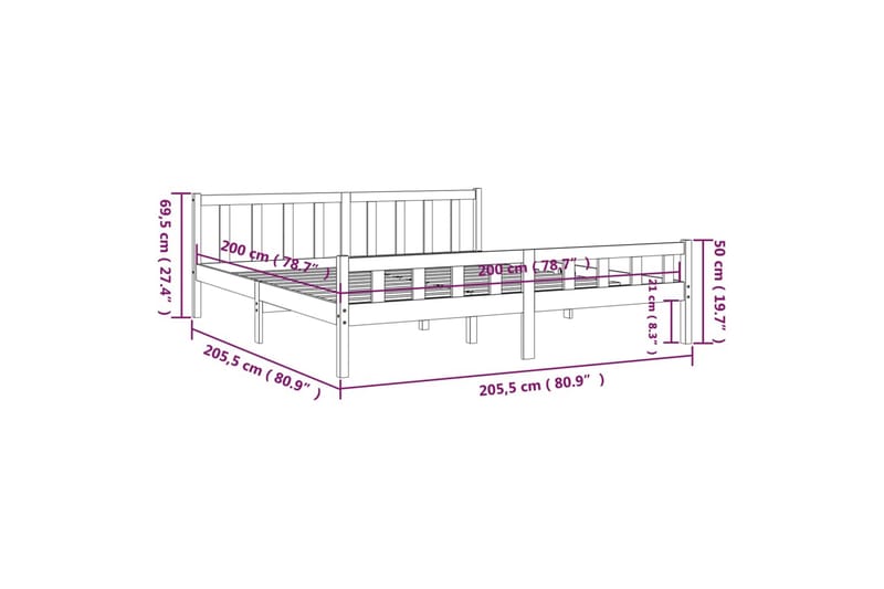 beBasic sengeramme 200x200 cm massivt træ grå - GrÃ¥ - Sengeramme & sengestel