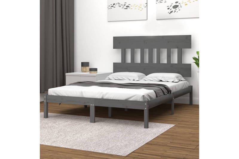 beBasic sengeramme 200x200 cm massivt træ grå - GrÃ¥ - Møbler - Senge - Sengeramme & sengestel