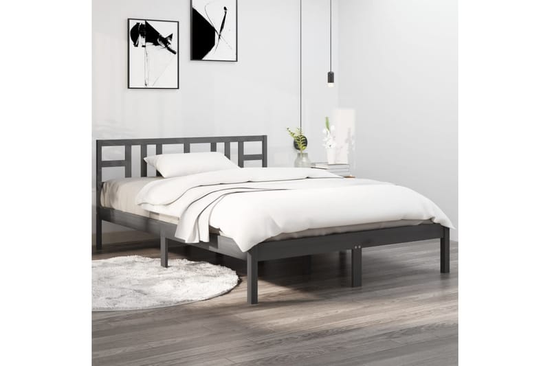 beBasic sengeramme 200x200 cm massivt træ grå - GrÃ¥ - Møbler - Senge - Sengeramme & sengestel