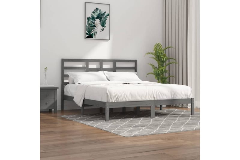 beBasic sengeramme 200x200 cm massivt træ grå - GrÃ¥ - Møbler - Senge - Sengeramme & sengestel