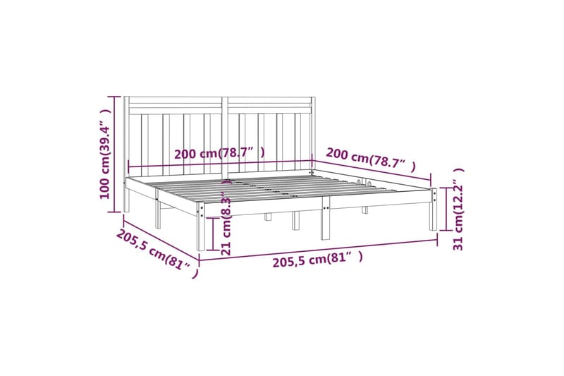 beBasic sengeramme 200x200 cm massivt træ grå - GrÃ¥ - Møbler - Senge - Sengeramme & sengestel