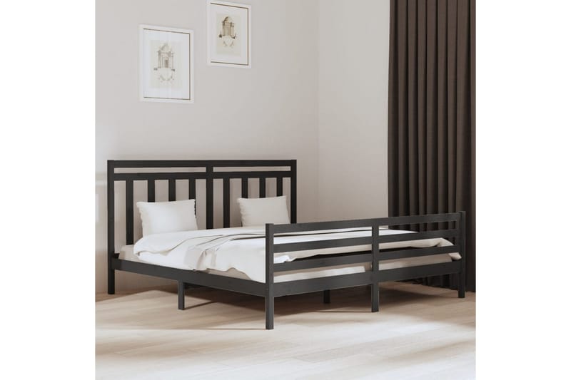 beBasic sengeramme 200x200 cm massivt træ grå - GrÃ¥ - Møbler - Senge - Sengeramme & sengestel