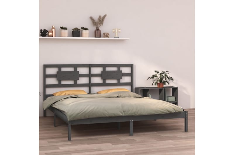 beBasic sengeramme 200x200 cm massivt træ grå - GrÃ¥ - Møbler - Senge - Sengeramme & sengestel
