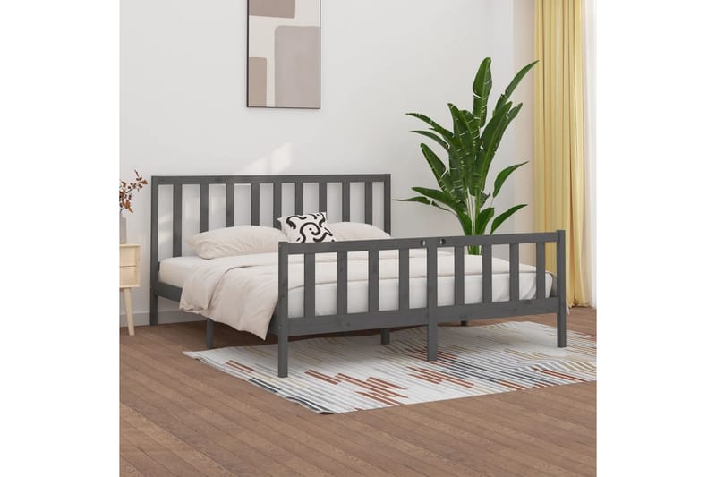 beBasic sengeramme 200x200 cm massivt træ grå - GrÃ¥ - Møbler - Senge - Sengeramme & sengestel