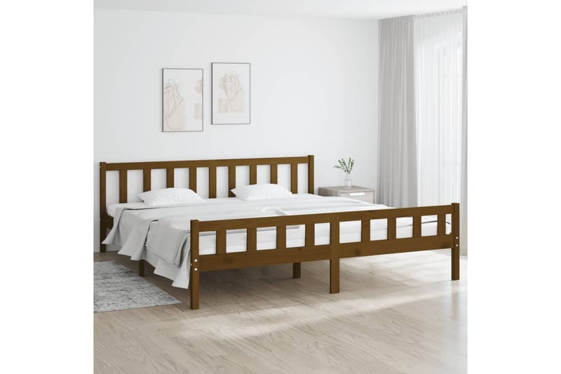 beBasic sengeramme 200x200 cm massivt træ gyldenbrun - Brun - Møbler - Senge - Sengeramme & sengestel