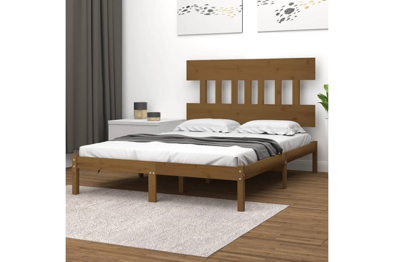 beBasic sengeramme 200x200 cm massivt træ gyldenbrun - Brun - Møbler - Senge - Sengeramme & sengestel