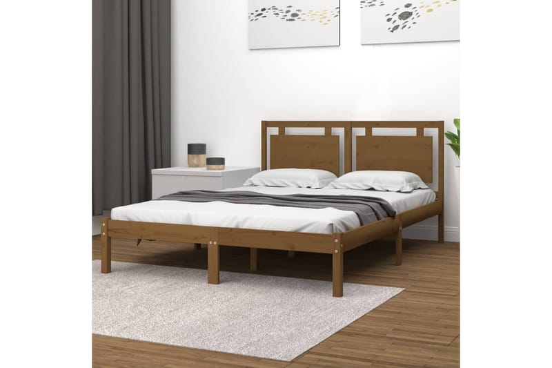 beBasic sengeramme 200x200 cm massivt træ gyldenbrun - Brun - Møbler - Senge - Sengeramme & sengestel
