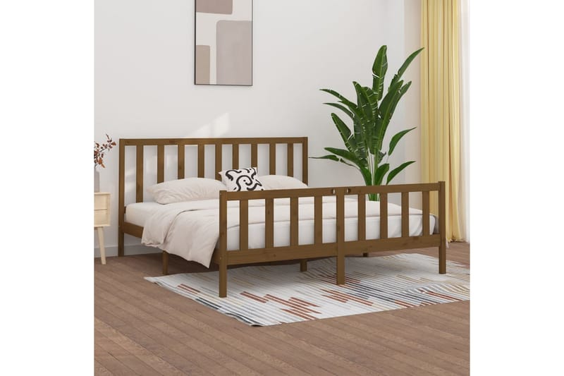 beBasic sengeramme 200x200 cm massivt træ gyldenbrun - Brun - Møbler - Senge - Sengeramme & sengestel