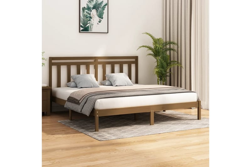 beBasic sengeramme 200x200 cm massivt træ gyldenbrun - Brun - Møbler - Senge - Sengeramme & sengestel